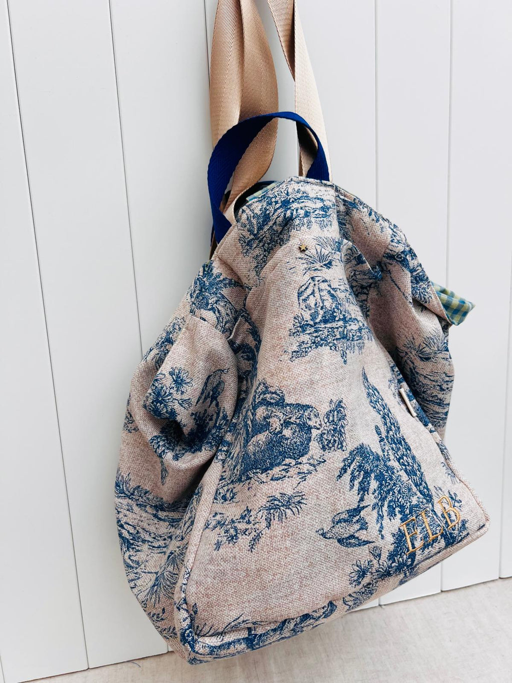 Maxi bolsa Toile de Jouy azul