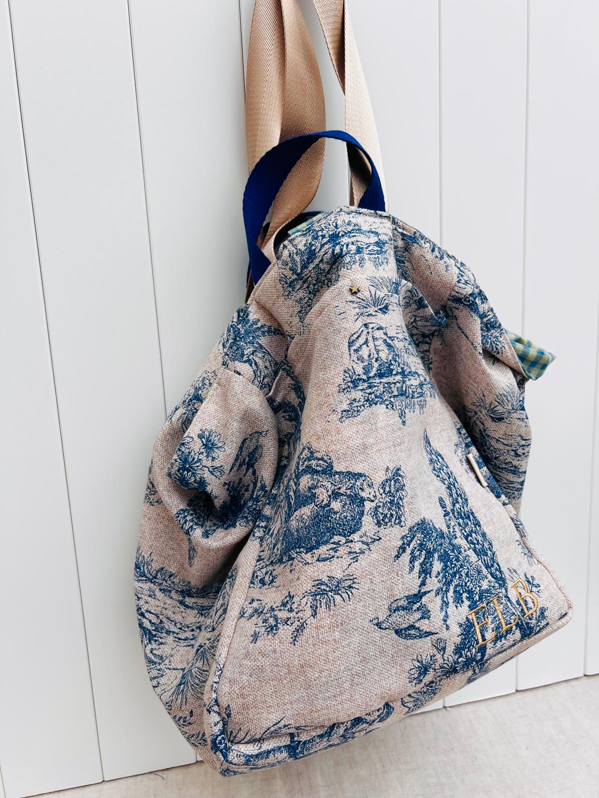 Maxi bolsa Toile de Jouy azul