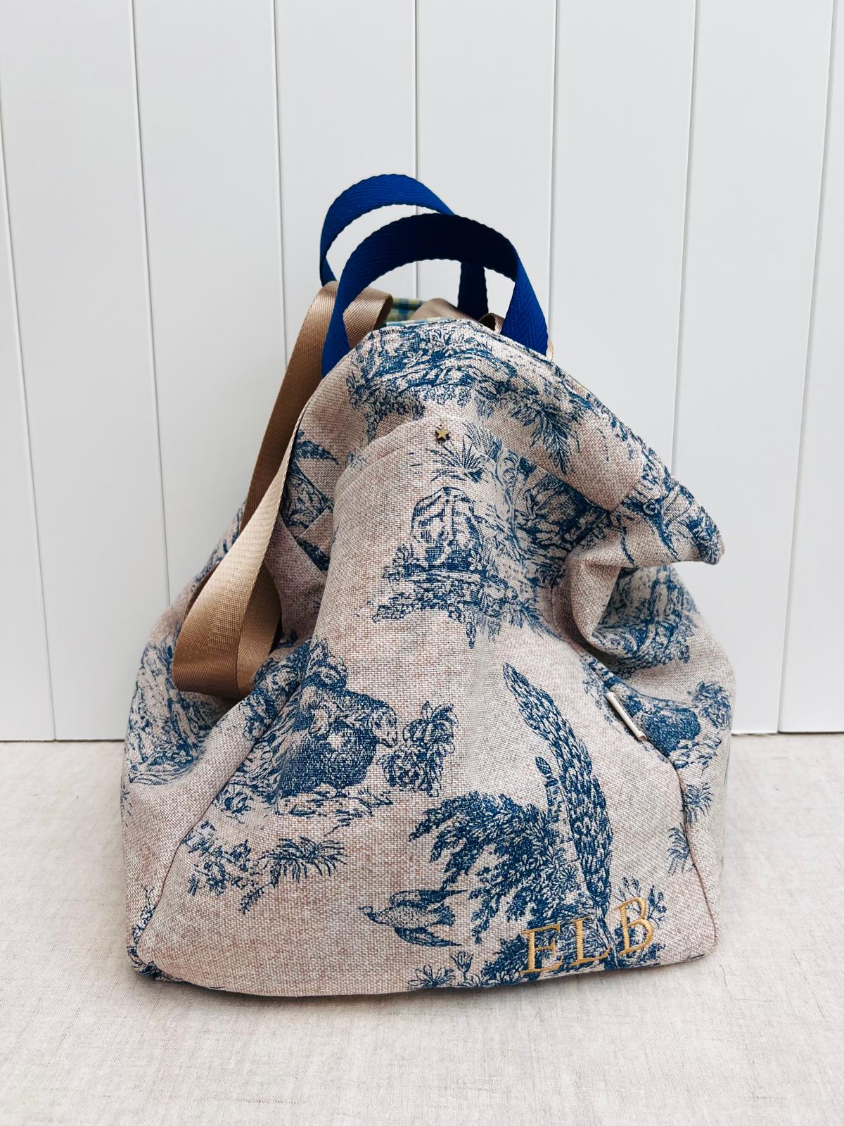 Maxi bolsa Toile de Jouy azul