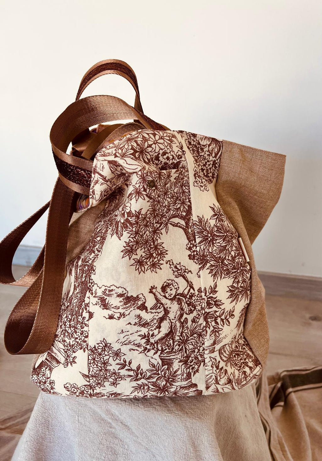 Maxi bolsa Toile de Jouy choco