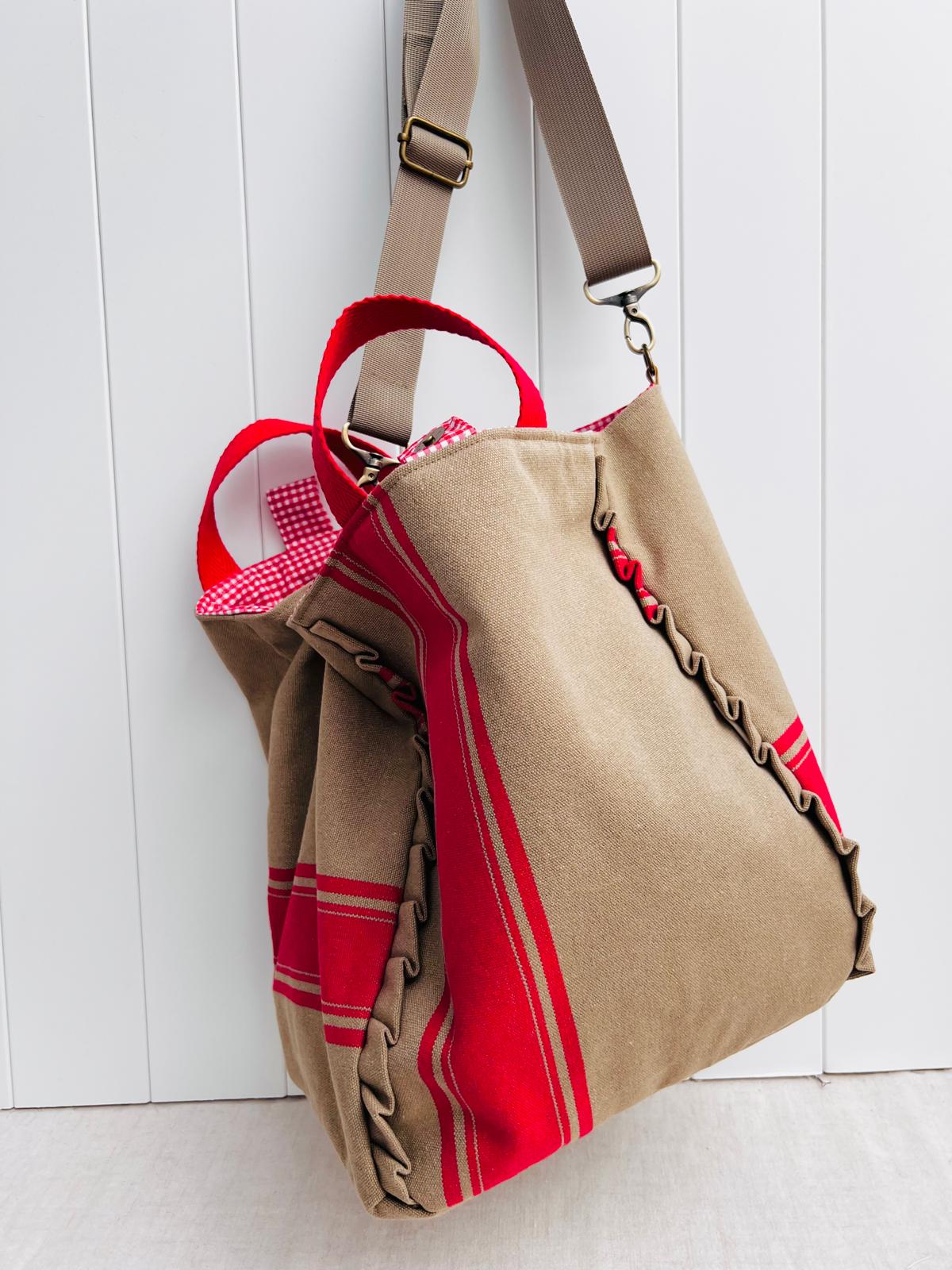 Maxi bolsa Loneta raya roja