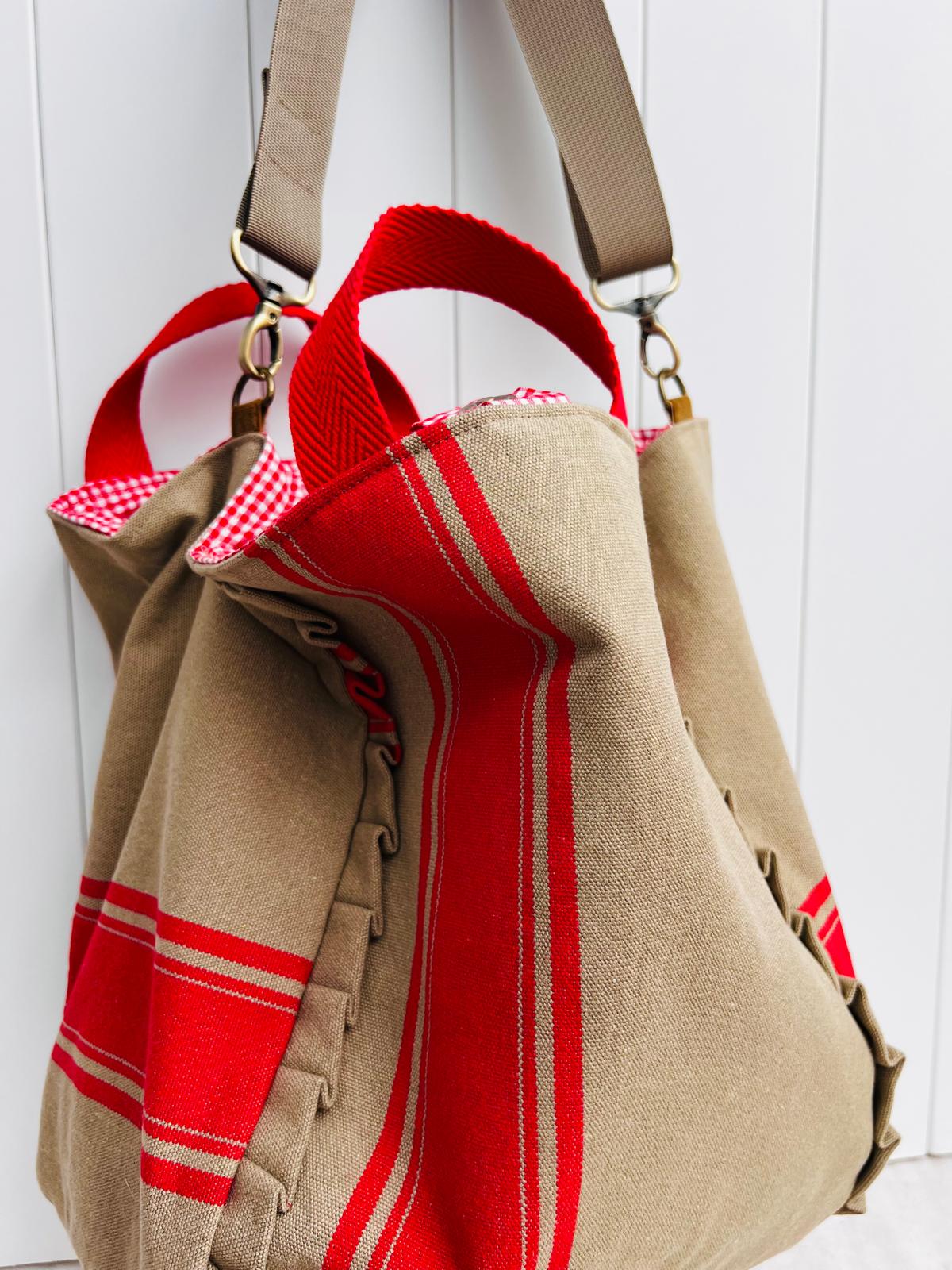 Maxi bolsa Loneta raya roja