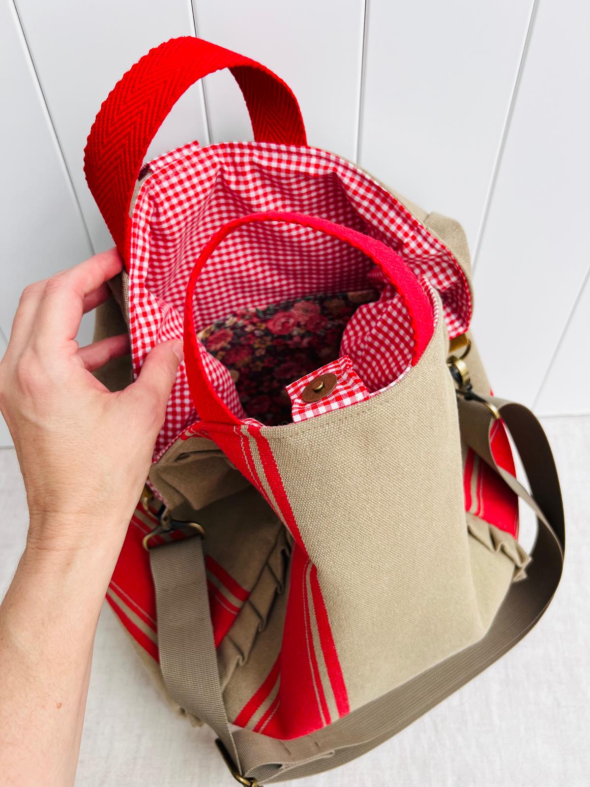 Maxi bolsa Loneta raya roja