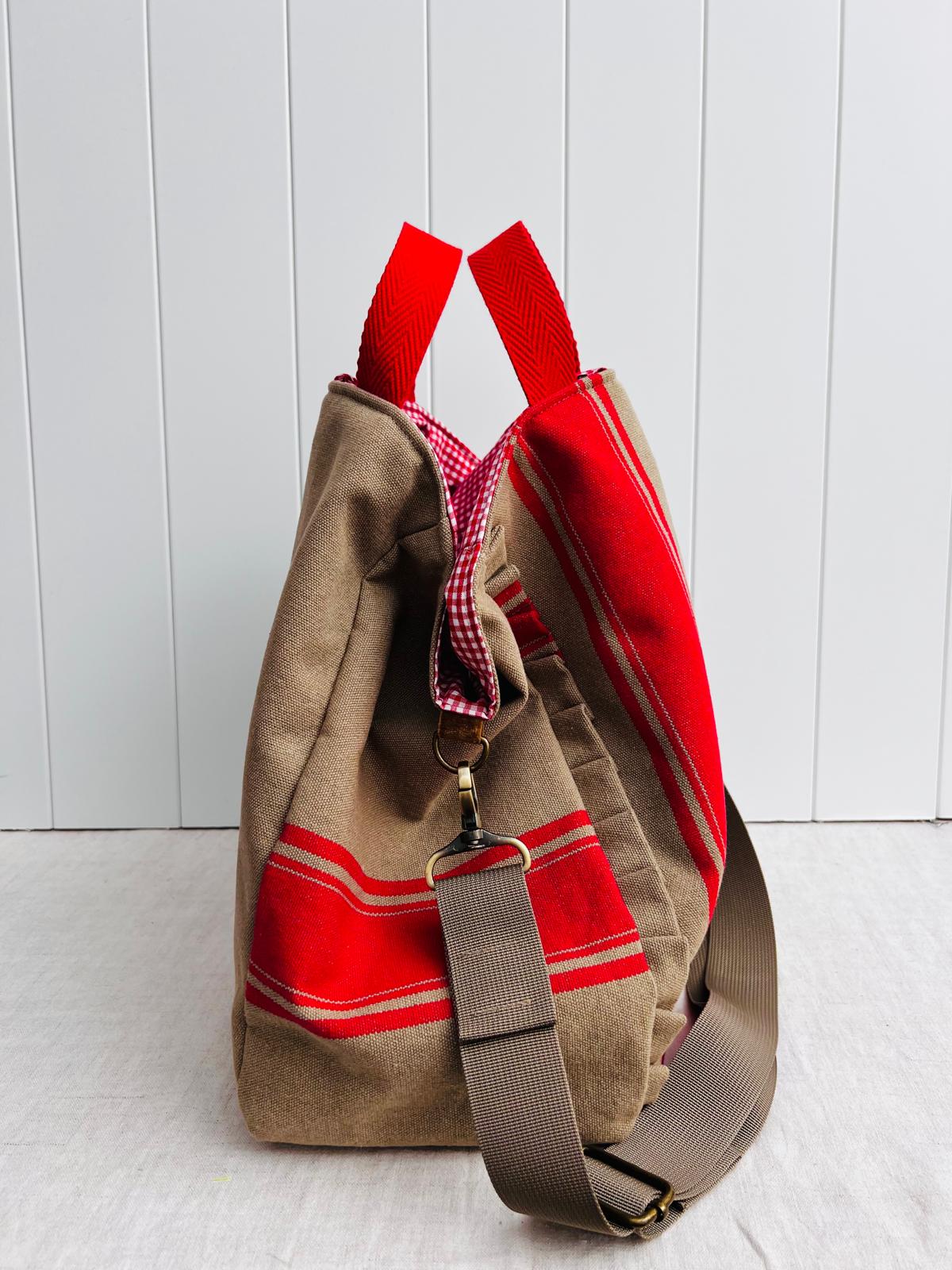 Maxi bolsa Loneta raya roja