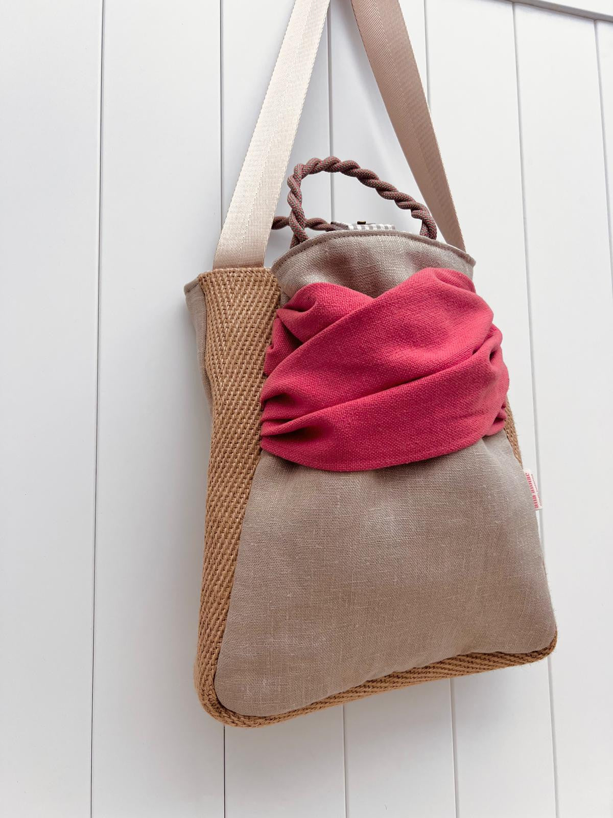 Bolso Teo lino beige & fresa