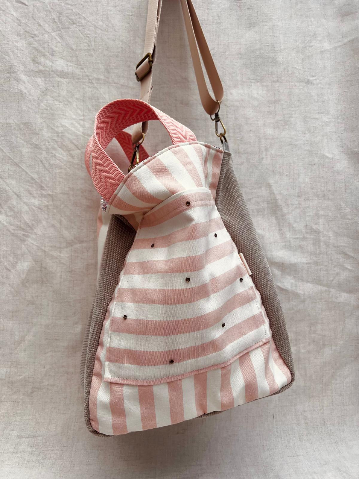 Maxi bolsa bandolera rayas rosa nube